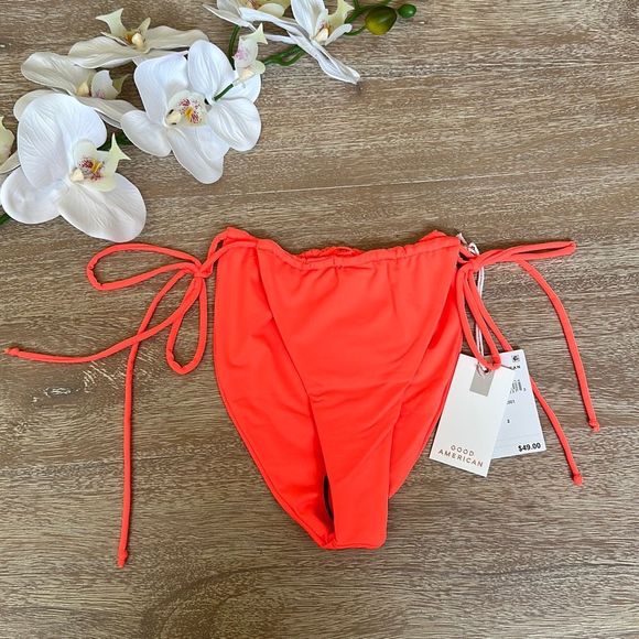 Good American Tiny Ties Bikini Bottom Hot Coral Size 2 - Picture 6 of 13